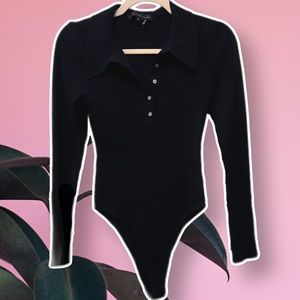 Black Ribbed Long Sleeve Bodysuit